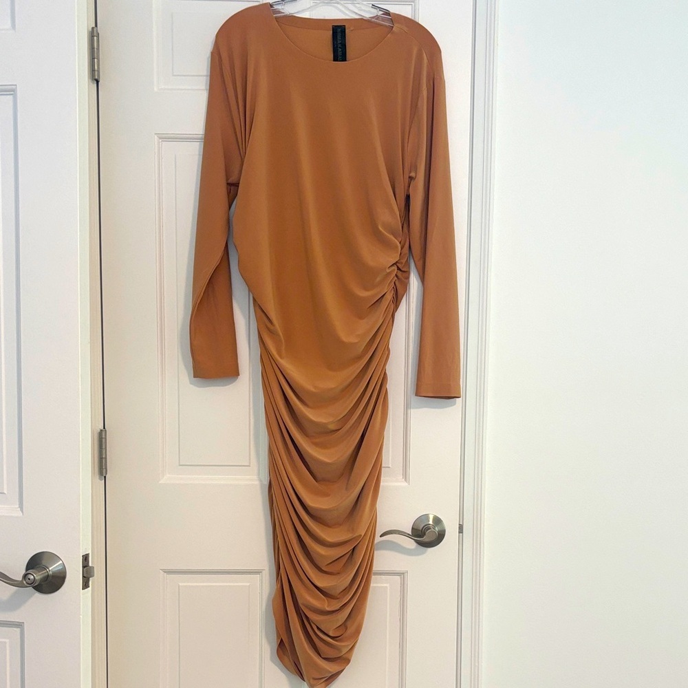 Norma Kamali Long Sleeve Tan Dress